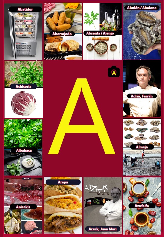 Glosario letra A del libro Gastronomía de la A a la Z - eBook interactivo Cooking Books, Diccionaro culinario y gastronómico -
