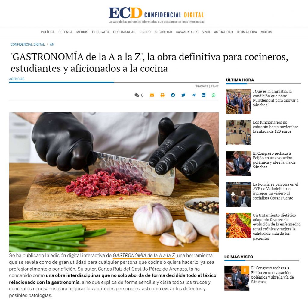 Artículo Prensa "Gastronomía de la A a la Z" - ECD El Confidencial Digital