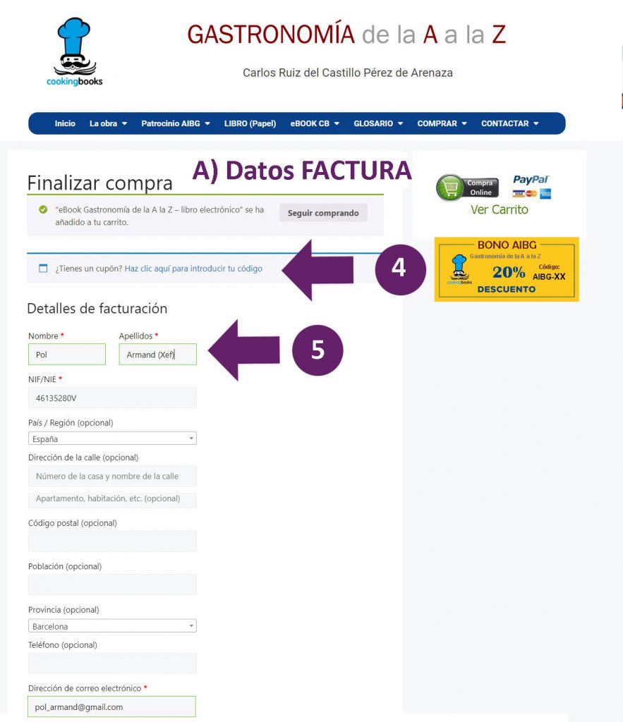Instrucciones de Compra en Tienda -03 / FINALIZAR COMPRA: Datos Facturación y ENVÍO