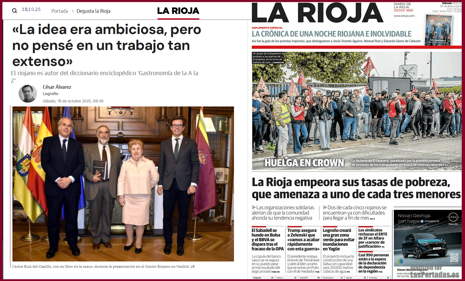 Diario La Rioja: Entrevista a Carlos Ruiz del Castillo del 18 de Octubre de 2025