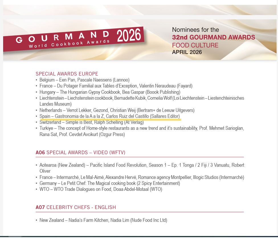 32º Gourmand World Cookbook Awards 2026